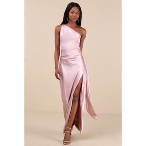 Lulus Signature Elegance Dusty Lavender Satin One-shoulder Maxi Dress Purple